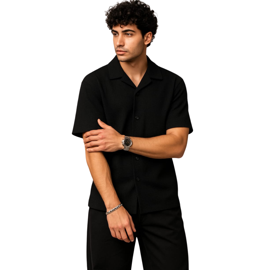 Black Cuban Collar Shirt