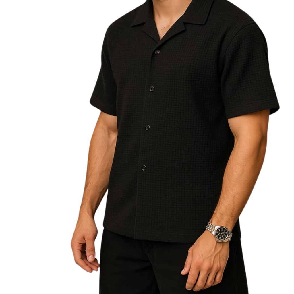 Black Cuban Collar Shirt