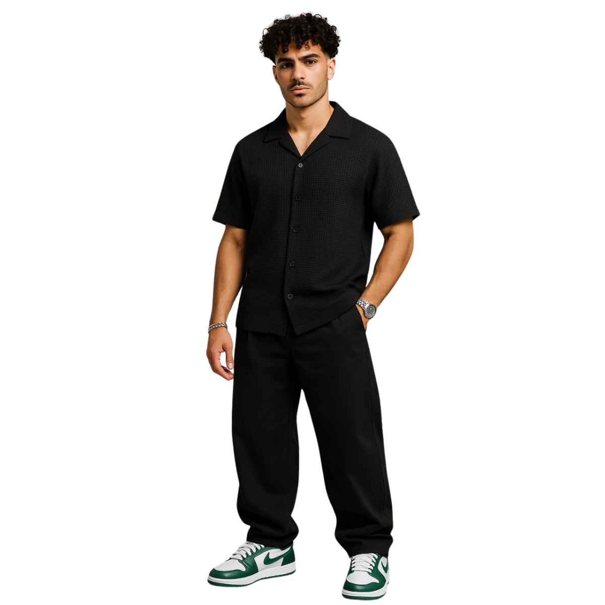 Black Cuban Collar Shirt