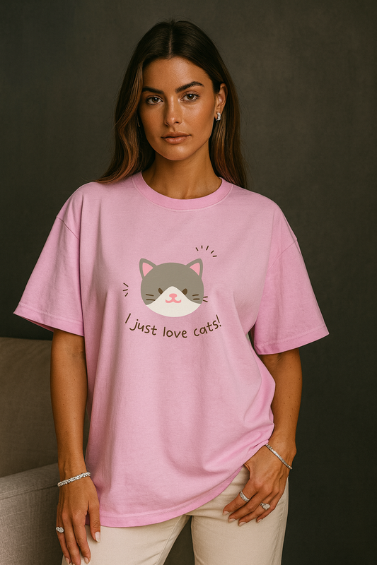 Pastel Cat Love Oversized T-Shirt