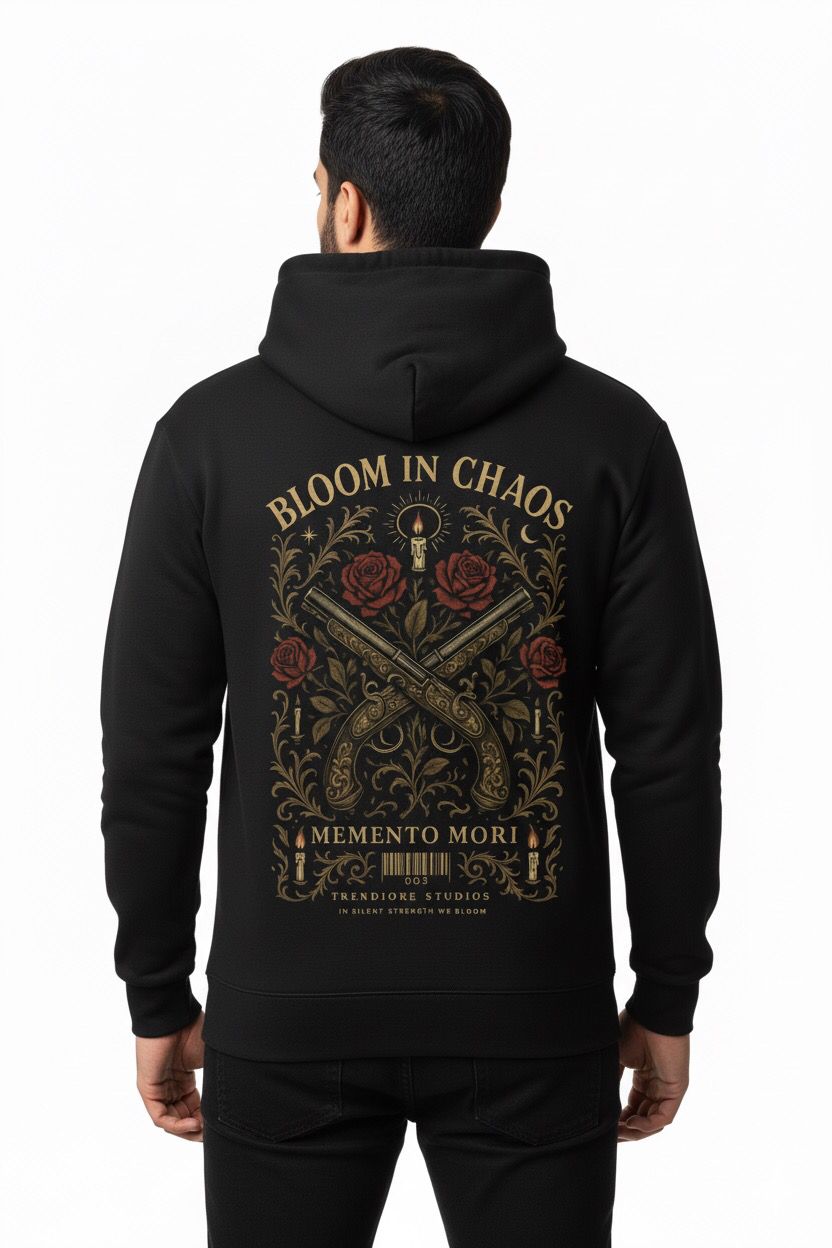 Bloom in Chaos Black Graphic Hoodie